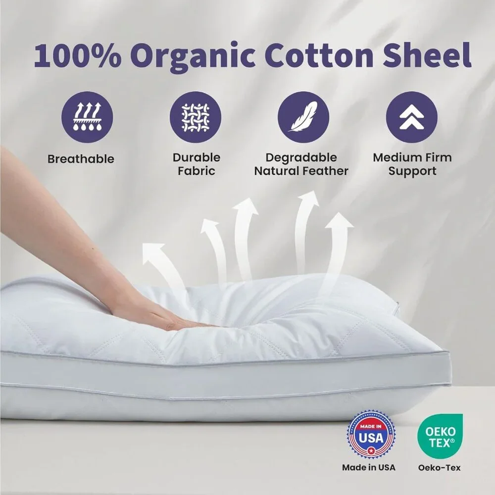 Goose Feather Down Pillow Standard Size Set of 2